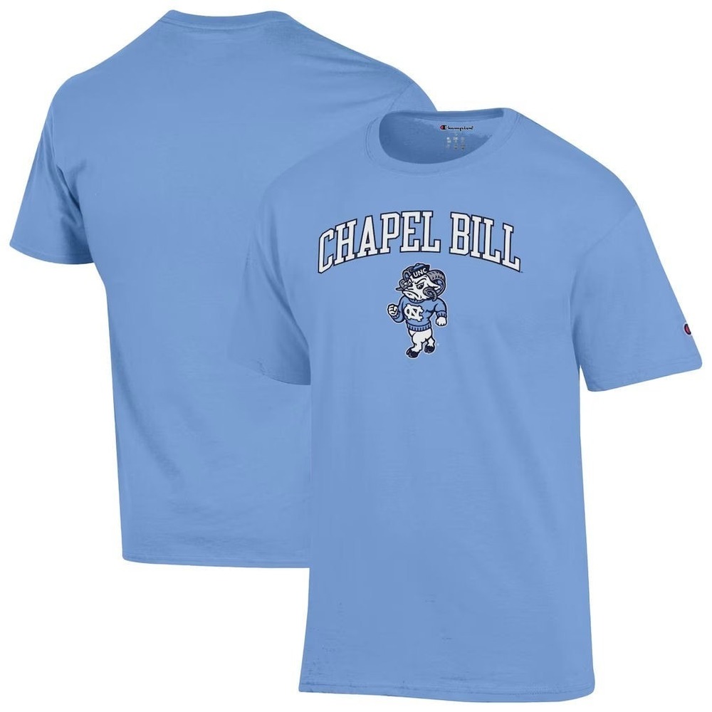 Champion Men's North Carolina NC Tar Heel Chapel Bill Mascot T-Shirt - Blue - XL